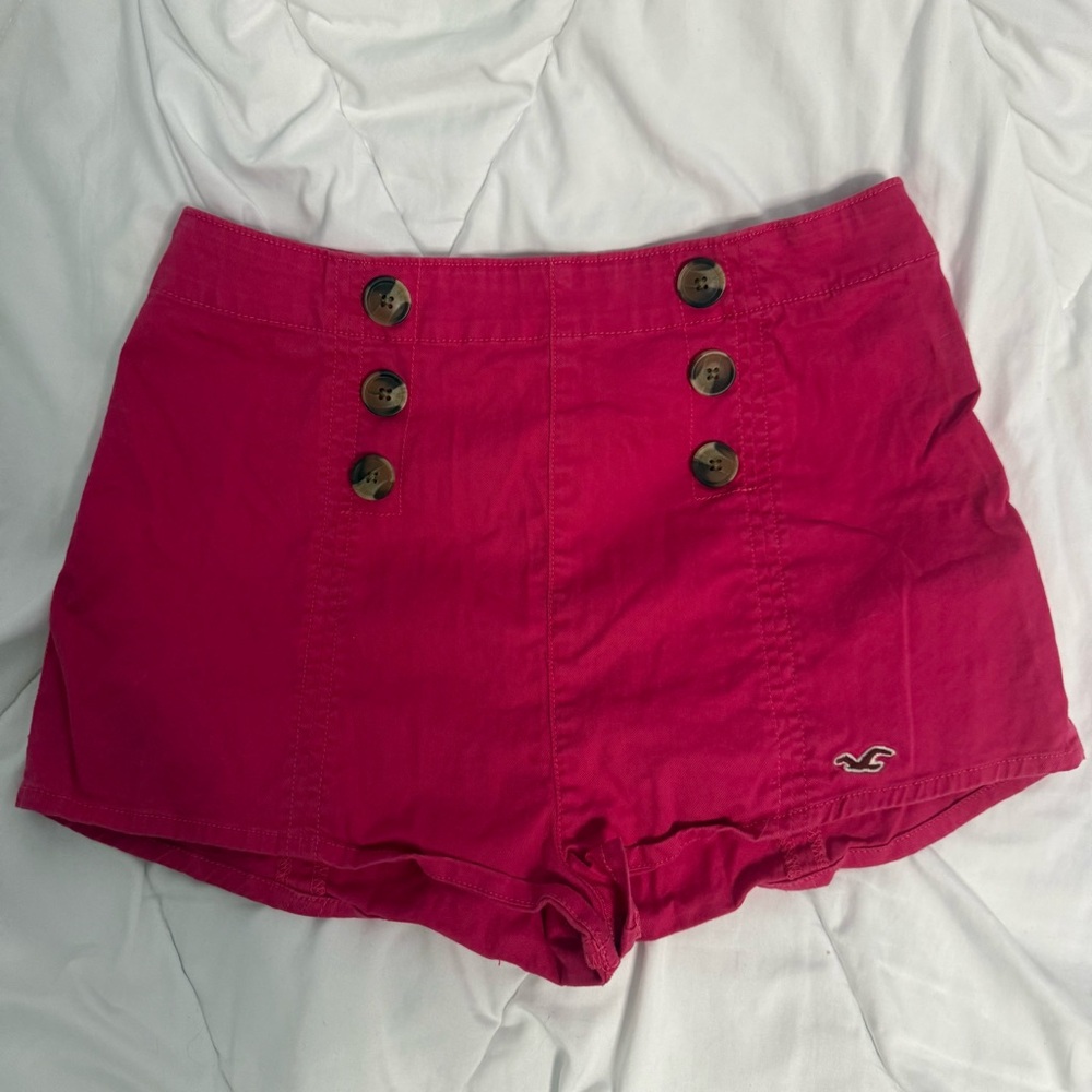 y2k 2000s Hollister Shorts Womens Size 5 High Waist Sailor Button Hot Pink Retro